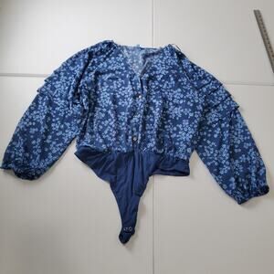 Draper James RSVP Bodysuit Womens XXL Blue Floral 3/4 Sleeve Button Front